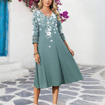 Casual V-Neck A Line Flowy Eyelet Midi Dress (US Only)