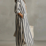Scout | Striped Shirt Maxi Dress with Long Sleeves and Side Pockets