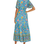 Zeagoo Women's V Neck Bohemian Dress Floral Printed Maxi Dress Short Sleeve Beach Party Dress