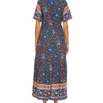 Zeagoo Women's V Neck Bohemian Dress Floral Printed Maxi Dress Short Sleeve Beach Party Dress