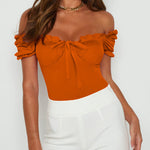Off Shoulder Puff Sleeve Ruffle Trim Tops Bodysuits - Nadorine (Us Only)