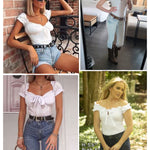 Off Shoulder Puff Sleeve Ruffle Trim Tops Bodysuits - Nadorine (Us Only)
