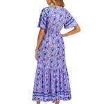 Zeagoo Women's V Neck Bohemian Dress Floral Printed Maxi Dress Short Sleeve Beach Party Dress