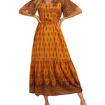 Zeagoo Women's V Neck Bohemian Dress Floral Printed Maxi Dress Short Sleeve Beach Party Dress