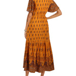 Zeagoo Women's V Neck Bohemian Dress Floral Printed Maxi Dress Short Sleeve Beach Party Dress