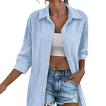 Nadorine 3/4 Sleeve Shirts Button Down Beach Cover Up
