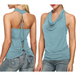 Nadorine Cowl Neck Halter Top Sleeveless Backless Shirt