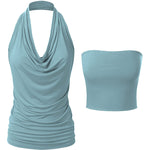 Nadorine Cowl Neck Halter Top Sleeveless Backless Shirt