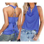 Nadorine Cowl Neck Halter Top Sleeveless Backless Shirt