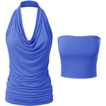 Nadorine Cowl Neck Halter Top Sleeveless Backless Shirt