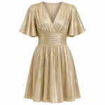Sophia Aldridge | Gold Metallic Flutter Sleeve Mini Dress For Women