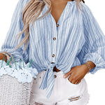 Tie Knot Front Tops Cotton Blouse Shirts - Nadorine (Us Only)