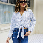 Tie Knot Front Tops Cotton Blouse Shirts - Nadorine (Us Only)