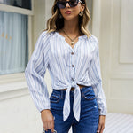 Tie Knot Front Tops Cotton Blouse Shirts - Nadorine (Us Only)