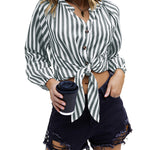 Tie Knot Front Tops Cotton Blouse Shirts - Nadorine (Us Only)