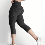 Butt Lifting Biker Capris Leggings High Waist Flap Pocket Workout Capris Gym Pants