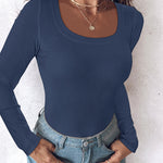 ChicMe Built-in Bra U-Neck Long Sleeve Ribbed Top