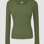 ChicMe Built-in Bra U-Neck Long Sleeve Ribbed Top