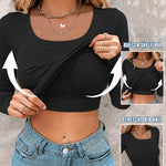 ChicMe Built-in Bra U-Neck Long Sleeve Ribbed Top