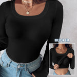 ChicMe Built-in Bra U-Neck Long Sleeve Ribbed Top
