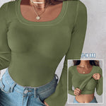 ChicMe Built-in Bra U-Neck Long Sleeve Ribbed Top