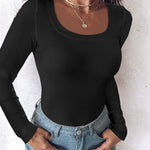 ChicMe Built-in Bra U-Neck Long Sleeve Ribbed Top