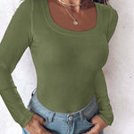 ChicMe Built-in Bra U-Neck Long Sleeve Ribbed Top
