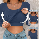 ChicMe Built-in Bra U-Neck Long Sleeve Ribbed Top