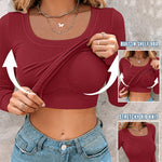 ChicMe Built-in Bra U-Neck Long Sleeve Ribbed Top