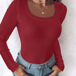 ChicMe Built-in Bra U-Neck Long Sleeve Ribbed Top