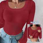 ChicMe Built-in Bra U-Neck Long Sleeve Ribbed Top