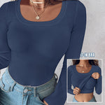 ChicMe Built-in Bra U-Neck Long Sleeve Ribbed Top