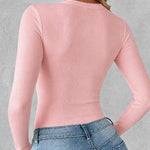 Women's Crewneck Long Sleeve Ribbed Knit Top Slim Fit Base Layer Shirt Soft Stretchy Casual Tee with Built-in Bra