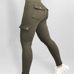 Butt Lifting Leggings with Flap Pockets High Waist Tummy Control Workout Cargo Pants
