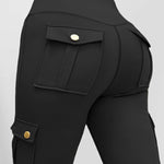 Butt Lifting Leggings with Flap Pockets High Waist Tummy Control Workout Cargo Pants
