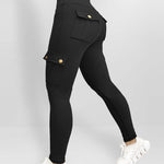 Butt Lifting Leggings with Flap Pockets High Waist Tummy Control Workout Cargo Pants