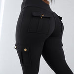 Butt Lifting Leggings with Flap Pockets High Waist Tummy Control Workout Cargo Pants
