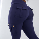 Butt Lifting Leggings with Flap Pockets High Waist Tummy Control Workout Cargo Pants