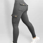 Butt Lifting Leggings with Flap Pockets High Waist Tummy Control Workout Cargo Pants