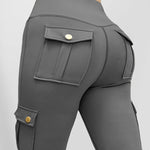 Butt Lifting Leggings with Flap Pockets High Waist Tummy Control Workout Cargo Pants