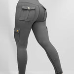 Butt Lifting Leggings with Flap Pockets High Waist Tummy Control Workout Cargo Pants