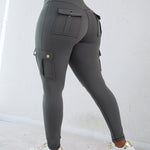 Butt Lifting Leggings with Flap Pockets High Waist Tummy Control Workout Cargo Pants