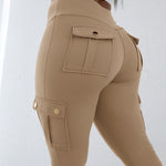 Butt Lifting Leggings with Flap Pockets High Waist Tummy Control Workout Cargo Pants