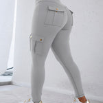 Butt Lifting Leggings with Flap Pockets High Waist Tummy Control Workout Cargo Pants