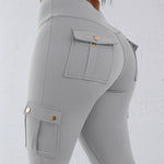 Butt Lifting Leggings with Flap Pockets High Waist Tummy Control Workout Cargo Pants
