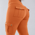 Butt Lifting Leggings with Flap Pockets High Waist Tummy Control Workout Cargo Pants