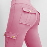 Butt Lifting Leggings with Flap Pockets High Waist Tummy Control Workout Cargo Pants