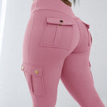 Butt Lifting Leggings with Flap Pockets High Waist Tummy Control Workout Cargo Pants