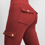 Butt Lifting Leggings with Flap Pockets High Waist Tummy Control Workout Cargo Pants
