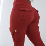 Butt Lifting Leggings with Flap Pockets High Waist Tummy Control Workout Cargo Pants